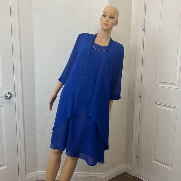 Le Bos Sz 12P Dress & Jacket Set Royal Blue Diamond Accent Scoop Neck Sleeveless - Picture 2 of 13